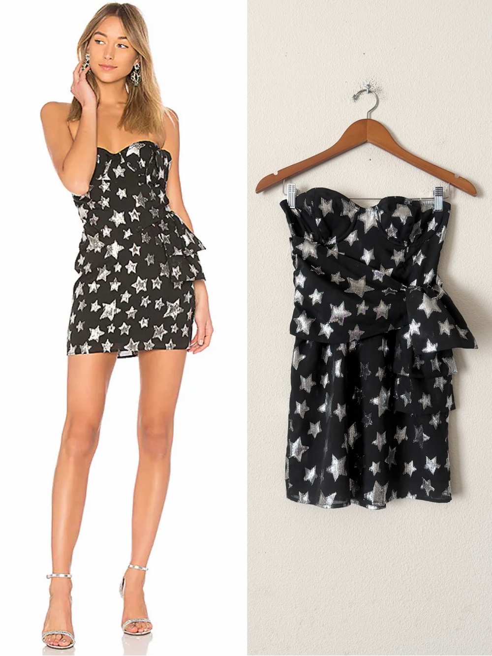 For Love & Lemons SMALL strapless black silver bow mini dress in Star